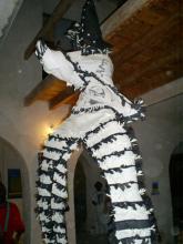 Tall black and white sculpture