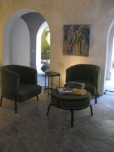 Some chairs around a round table